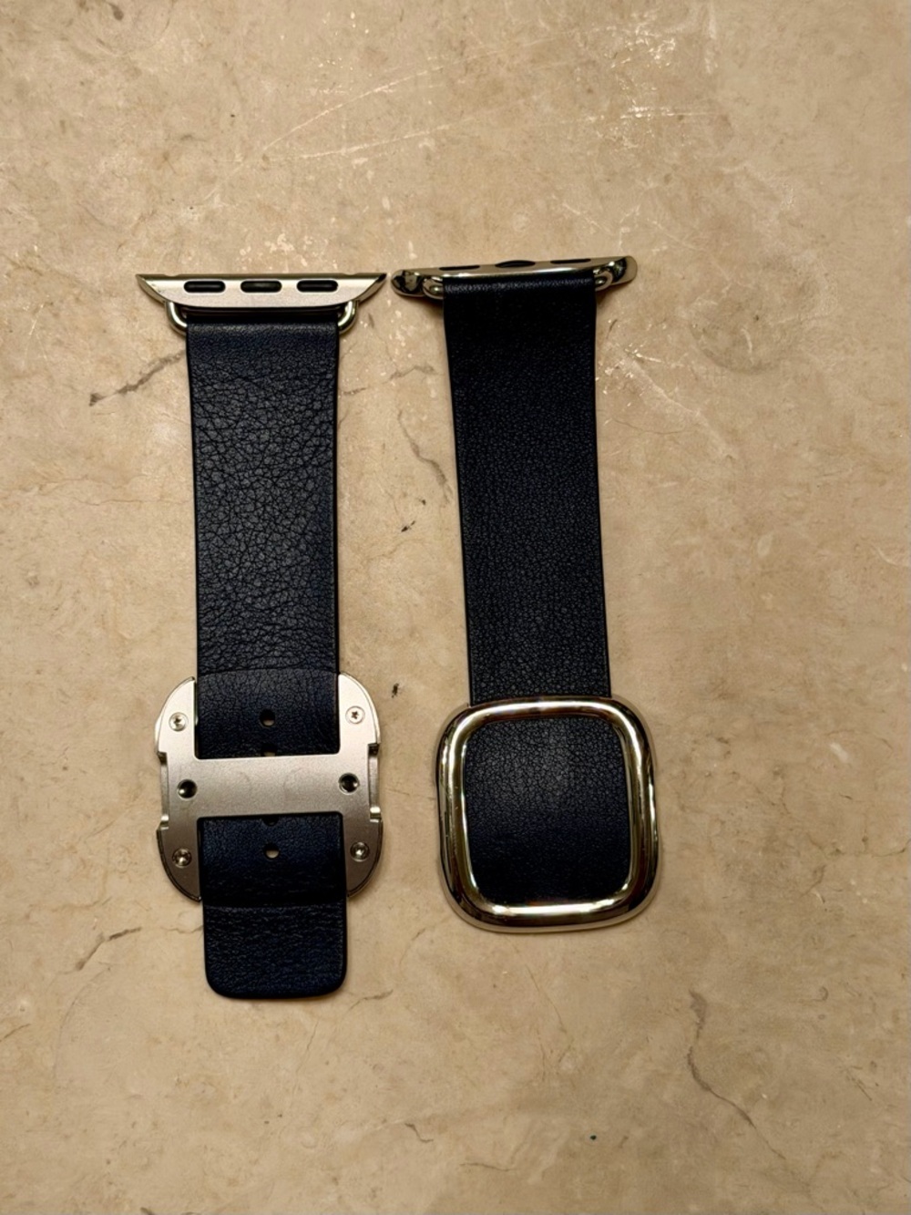 Apple Black Leather Watch Band with Buckle Hardware
